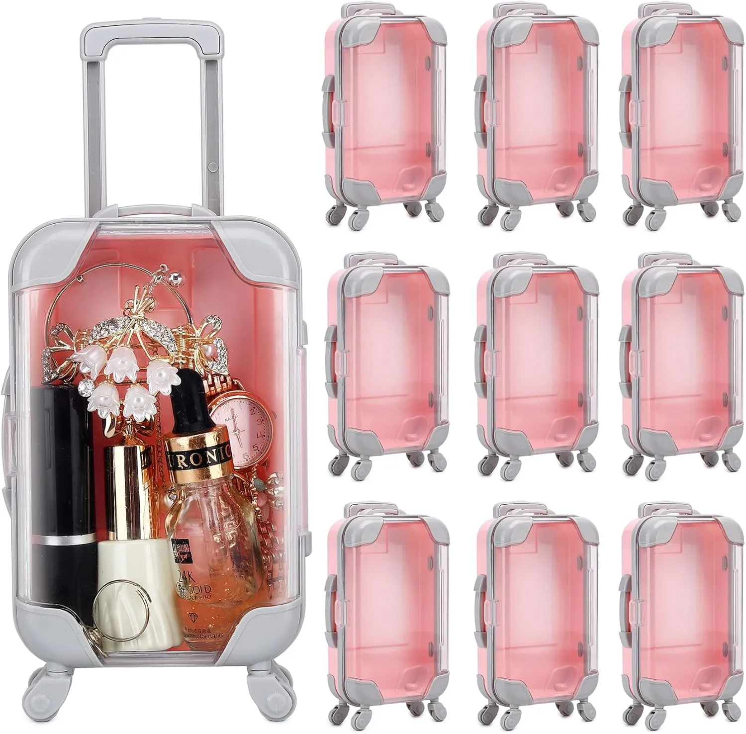 10 Pack Mini Suitcase Party Favor Gift Box Plastic False Eyelashes Packaging Luggage Box for Travel Wedding Bachelorette Party Bridesmaid Bridal Shower Favors Decorations (Pink)