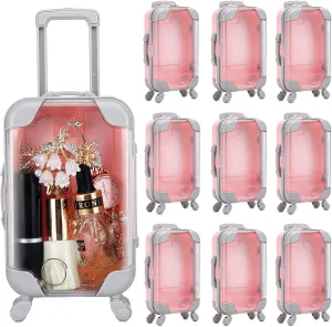10 Pack Mini Suitcase Party Favor Gift Box Plastic False Eyelashes Packaging Luggage Box for Travel Wedding Bachelorette Party Bridesmaid Bridal Shower Favors Decorations (Pink)