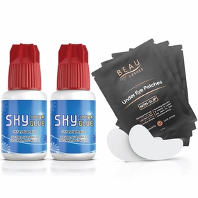 100 Pairs Under Eye Pads & Sky Glue S  (2 Pack) for Eyelash Extensions | Professional Black Lash Extension Glue - Fast Drying, 7  Week Retention | Lint Free Hydrogel Eye Patches for Lash Extensions