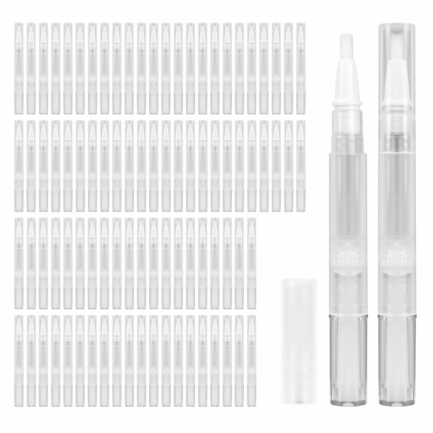100 PCS Empty Cuticle Oil Pen Apply Transparent Twist Pens 3ml, Empty Nail Oil Pen with Calligraphy Tip Brush for Precise Application, Lip Gloss Container