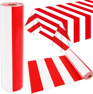 100Ft Long Tablecloth Roll Red and White Striped Tablecloth Carnival Circus Tent Party Supplies Christmas Plastic Picnic Table Cover for Birthday Halloween Party Circus Backdrop Banner Decoration
