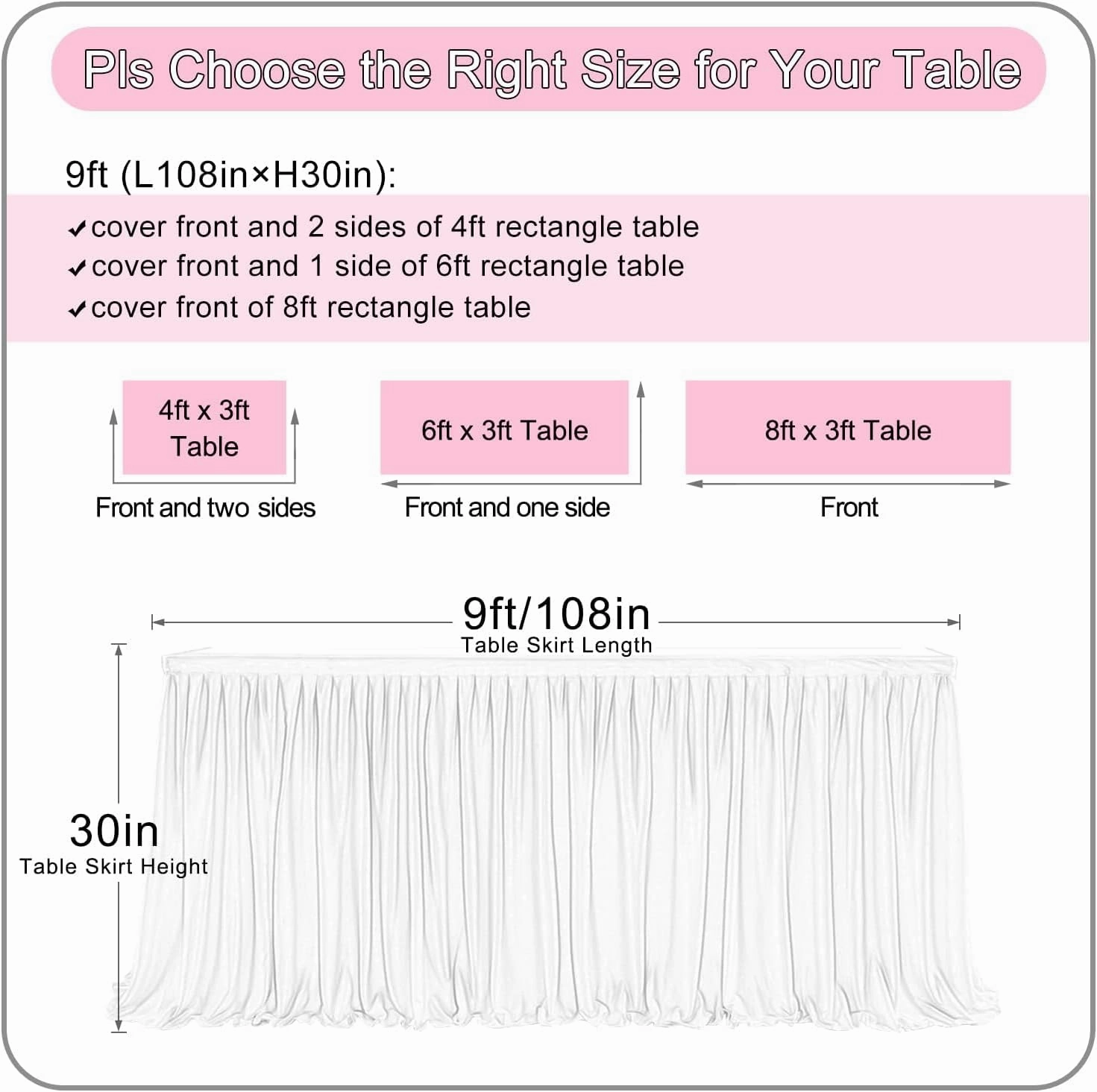 108in Baby Pink Tulle Table Skirts for Rectangle Tables 6ft 8ft 4ft, 2-Layer 9 ft Long Gold Grim Princess Pink Ruffle Tulle Tutu Table Skirt Cloth for Girl Birthday Baby Cake Dessert(No Table Cover)