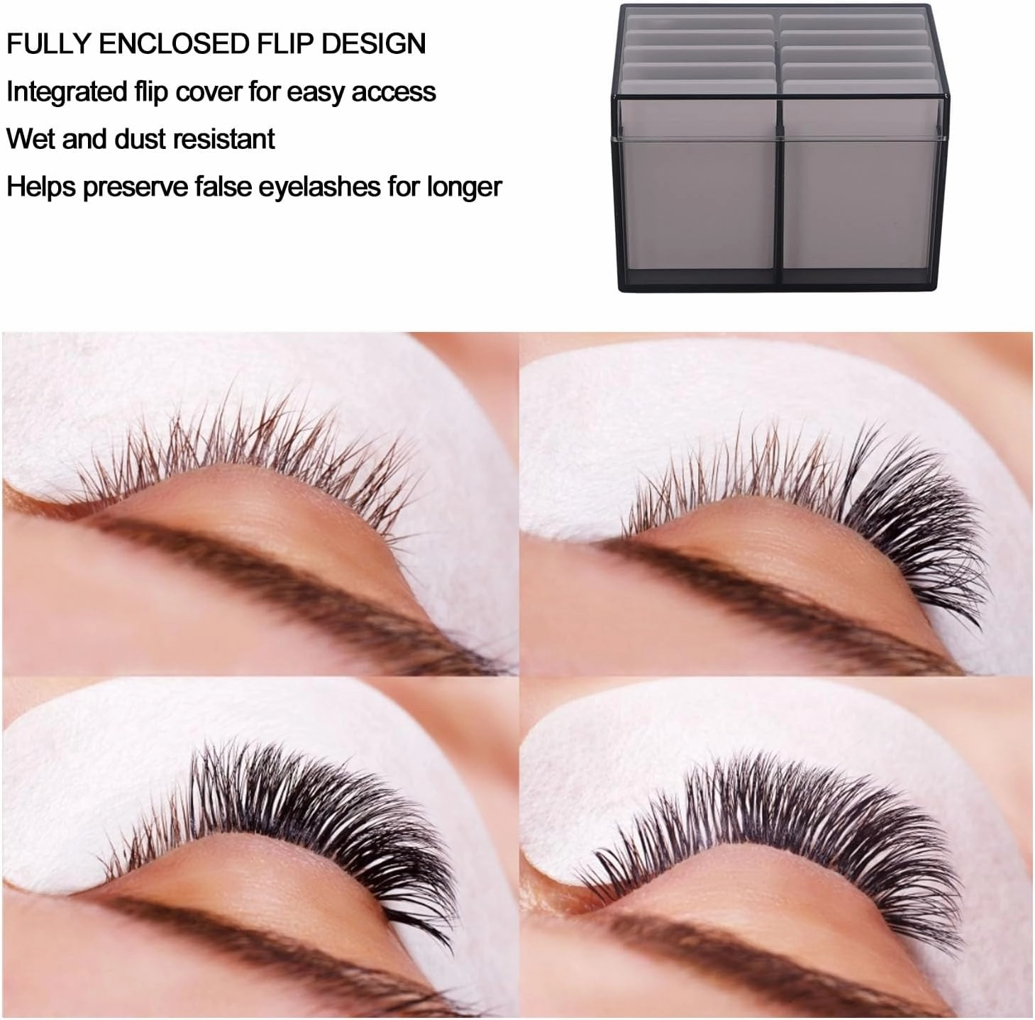 10 Layers Acrylic Eyelash Storage Box, Magnetic Bottom Extension Grafting Tool with False Eyelashes Pallet Holder, Water (Tea Transparent)