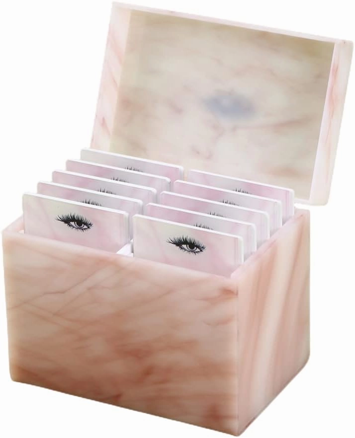 10 Layers Acrylic Eyelash Storage Box, Makeup Eyelashes Extension Close-Packed Display with 10 Pallets, Grafting False Eyelashes Glue Pallet Holder Display Organizer (Marble Pink)