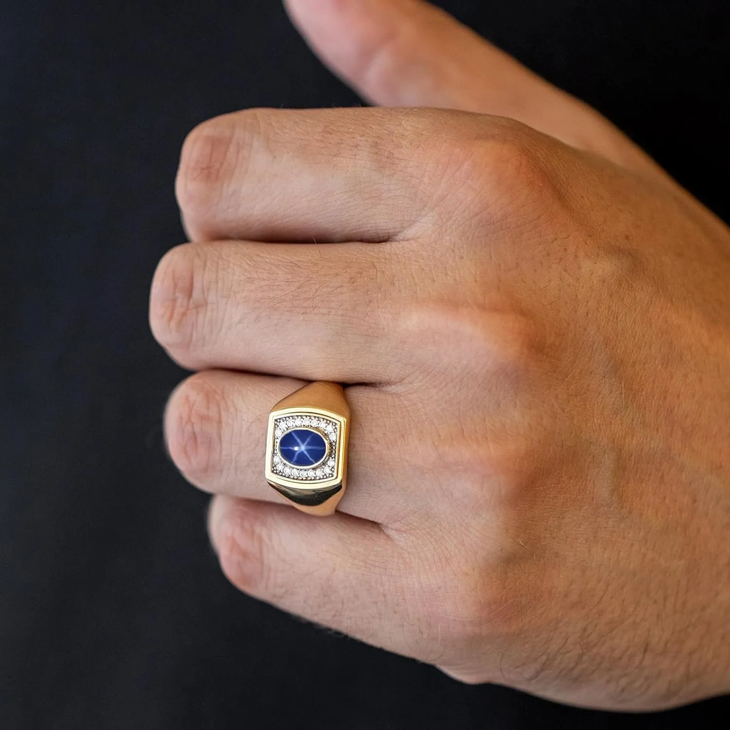 10K 14K 18K Gold Men's Gemstone Rings 6×8 MM Oval Cut Gemstone Signet Pinky Ring for Men Statement Anniversary Ring Jewelry Gifts for Him