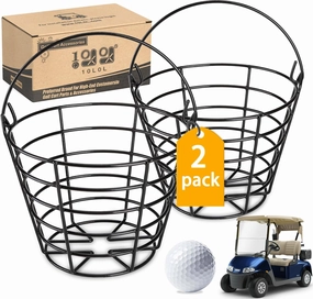 10L0L 2 Pack Metal Range Golf Ball Baskets with Handle, Golf Ball Storage Bucket, Holds 50 Balls Each (GolfBalls Not Included)