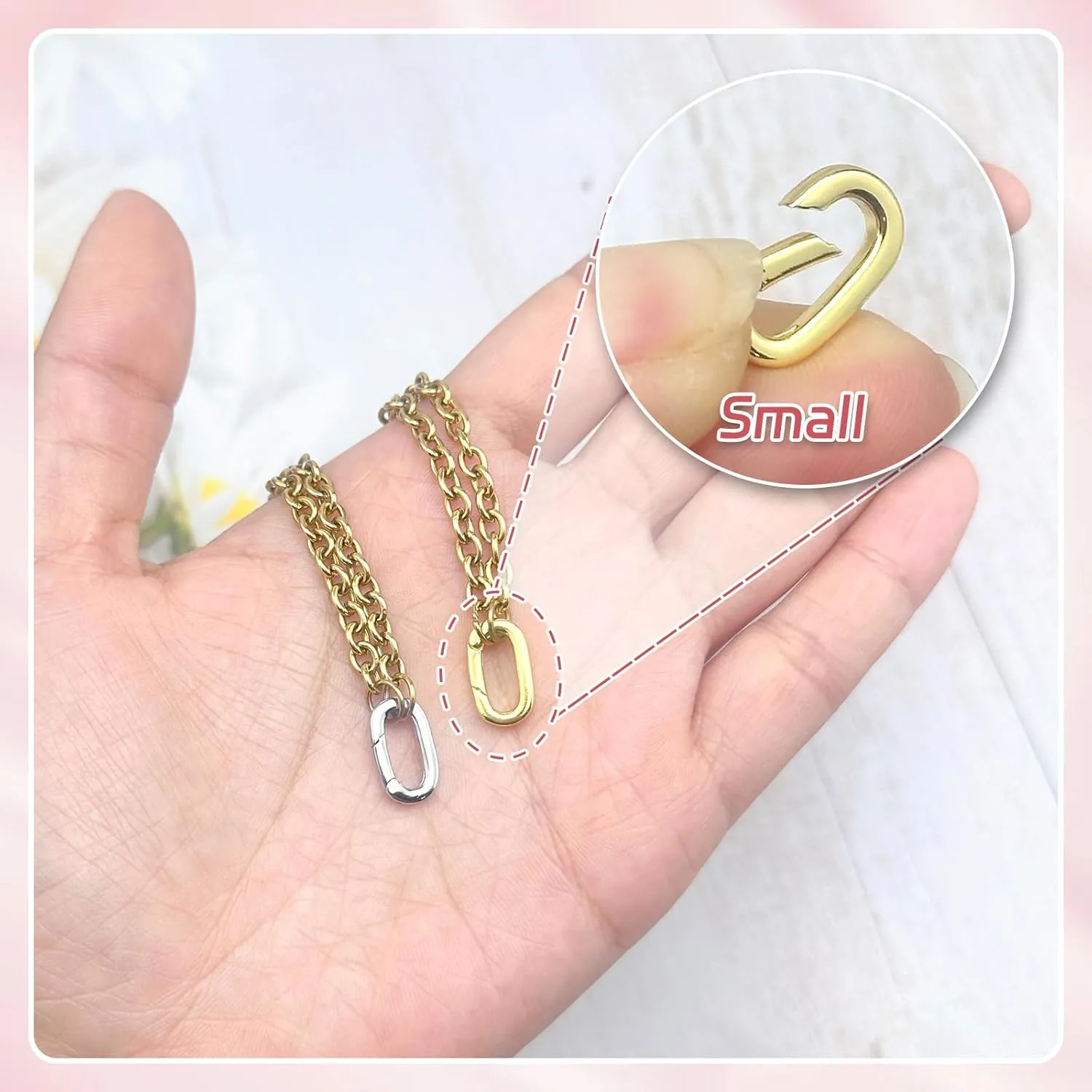 10Pcs Oval Clasp Carabiner Necklace Clasps and Closures Spring Ring Clasp Pearl Necklace Enhancer Connector for Jewelry Finding Necklace Bracelet Making