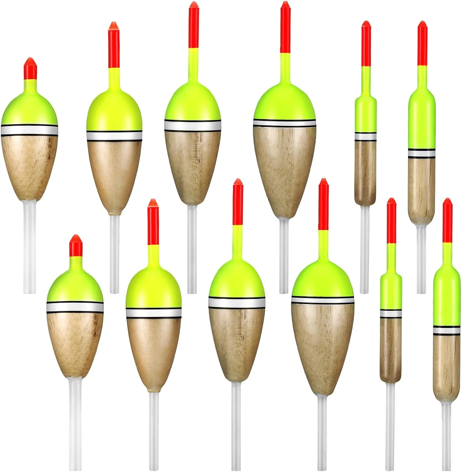 12 Pcs Fishing Float Slip Bobber Wood Fishing Stick Slip Balsa Bobber in 6 Size for Crappie Bluegill Trout Bass Panfish Catfish Walleye Tackle Accessories