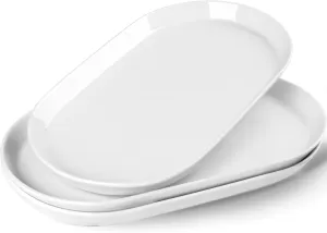 14" Oval Serving Platter - Ceramic Large Serving Platters, Oval Serving Plates For Entertaining, Party Serving Trays Oven Safe, Set of 3, White
