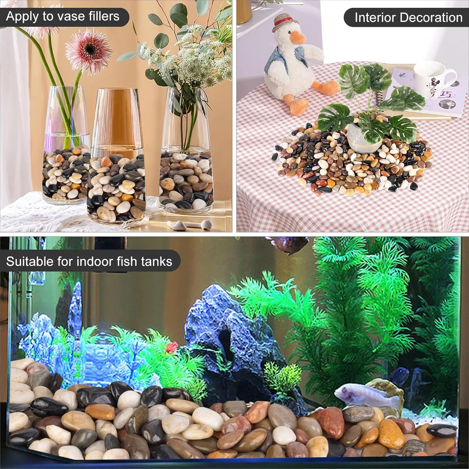15lb Black River Rock, Suitable for Aquarium Gravel, vase Decorative Stone, Plant Rock, Rock for houseplants