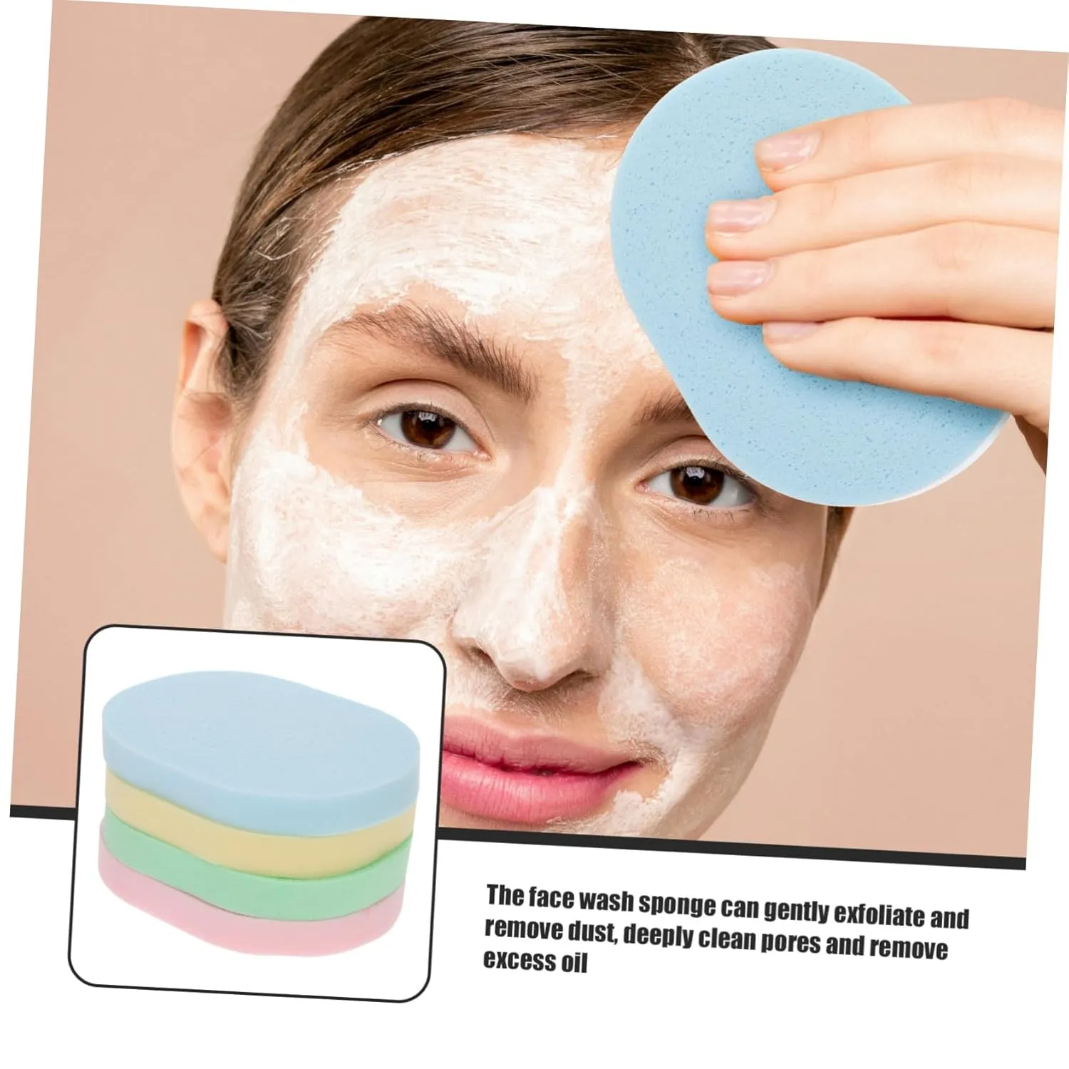 16pcs Oval Face Wash Sponges Exfoliating Facial Cleaning Tool for Makeup Removal Portable and Easy to Hold for Daily Face Cleansing Suitable for Women and Girls