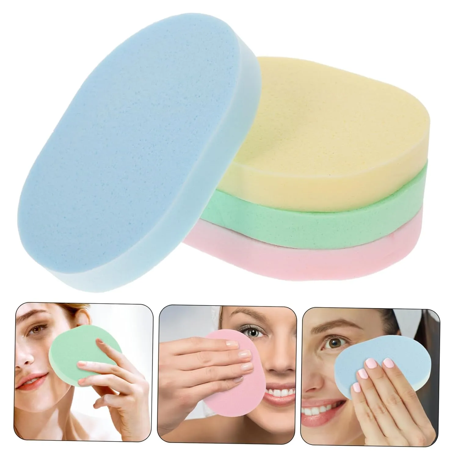 16pcs Oval Face Wash Sponges Exfoliating Facial Cleaning Tool for Makeup Removal Portable and Easy to Hold for Daily Face Cleansing Suitable for Women and Girls