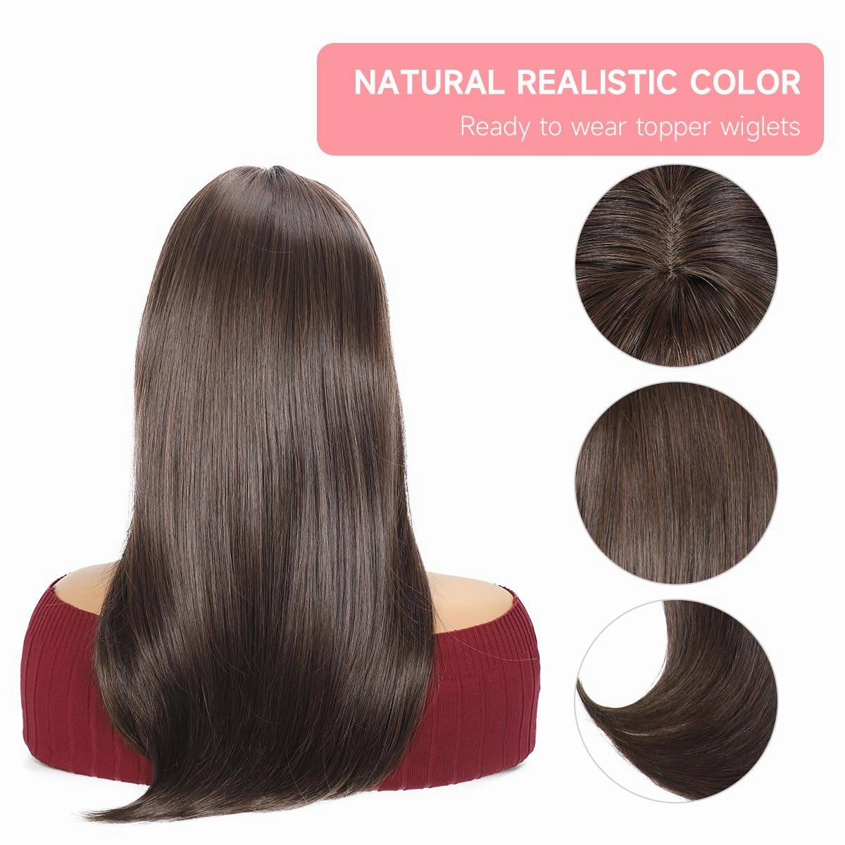 18 inch Hair Toppers for Women with Thinning Hair Straight Hair Topper 6.5"x6.5" large Base with Bangs Hairpiece Light and Natural Hair Piece (Chestnut Brown)
