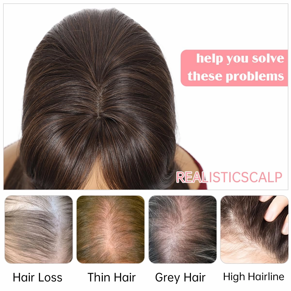 18 inch Hair Toppers for Women with Thinning Hair Straight Hair Topper 6.5"x6.5" large Base with Bangs Hairpiece Light and Natural Hair Piece (Chestnut Brown)