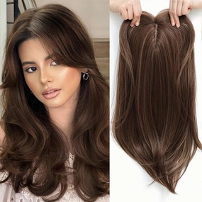 18 inch Hair Toppers for Women with Thinning Hair Straight Hair Topper 6.5"x6.5" large Base with Bangs Hairpiece Light and Natural Hair Piece (Chestnut Brown)