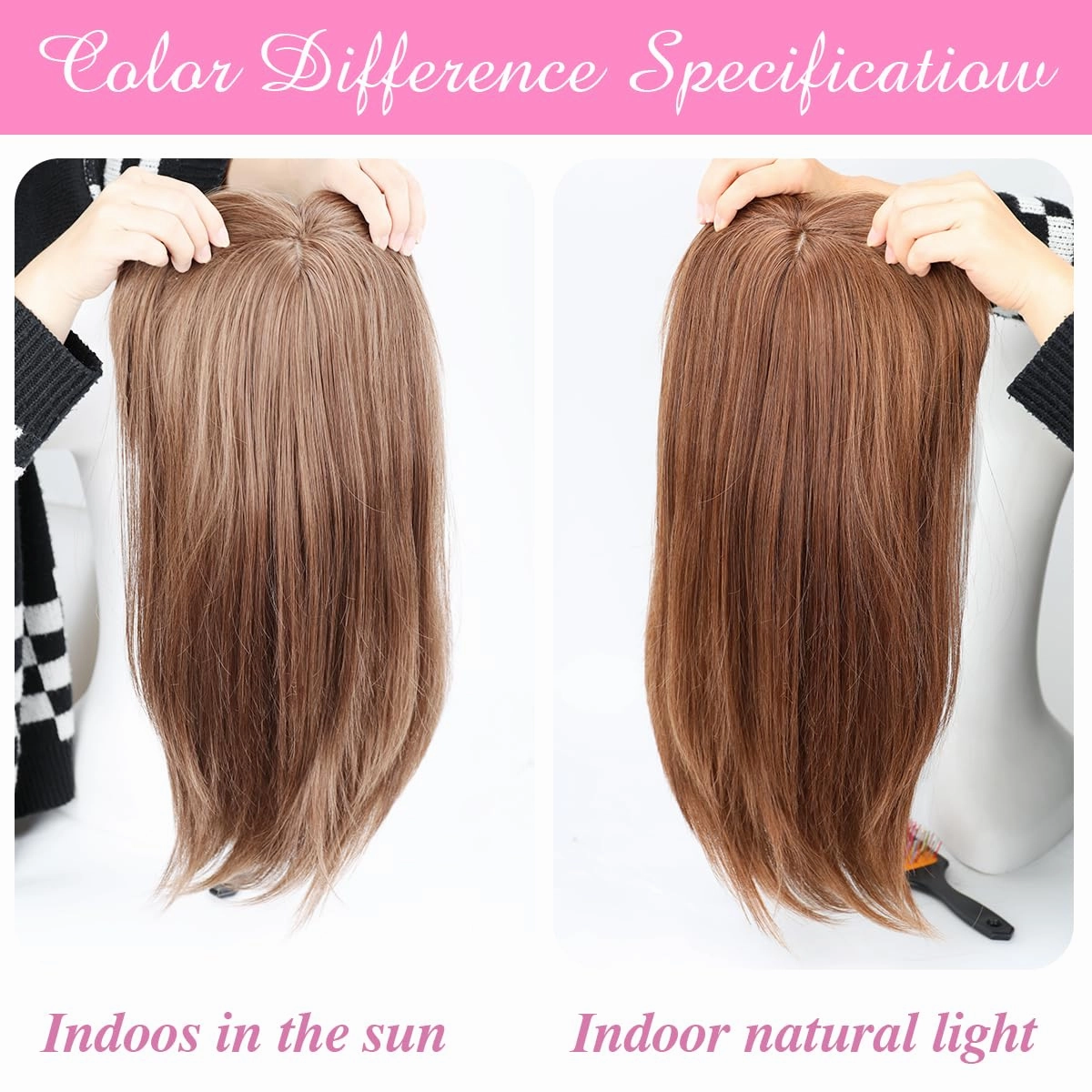 18 inch Hair Toppers for Women with Thinning Hair Straight Hair Topper Synthetic Wig Clip In Hair Topper 6.5""x6.5"" large Base with Bangs Hairpiece Light and Natural Hair Piece Brown