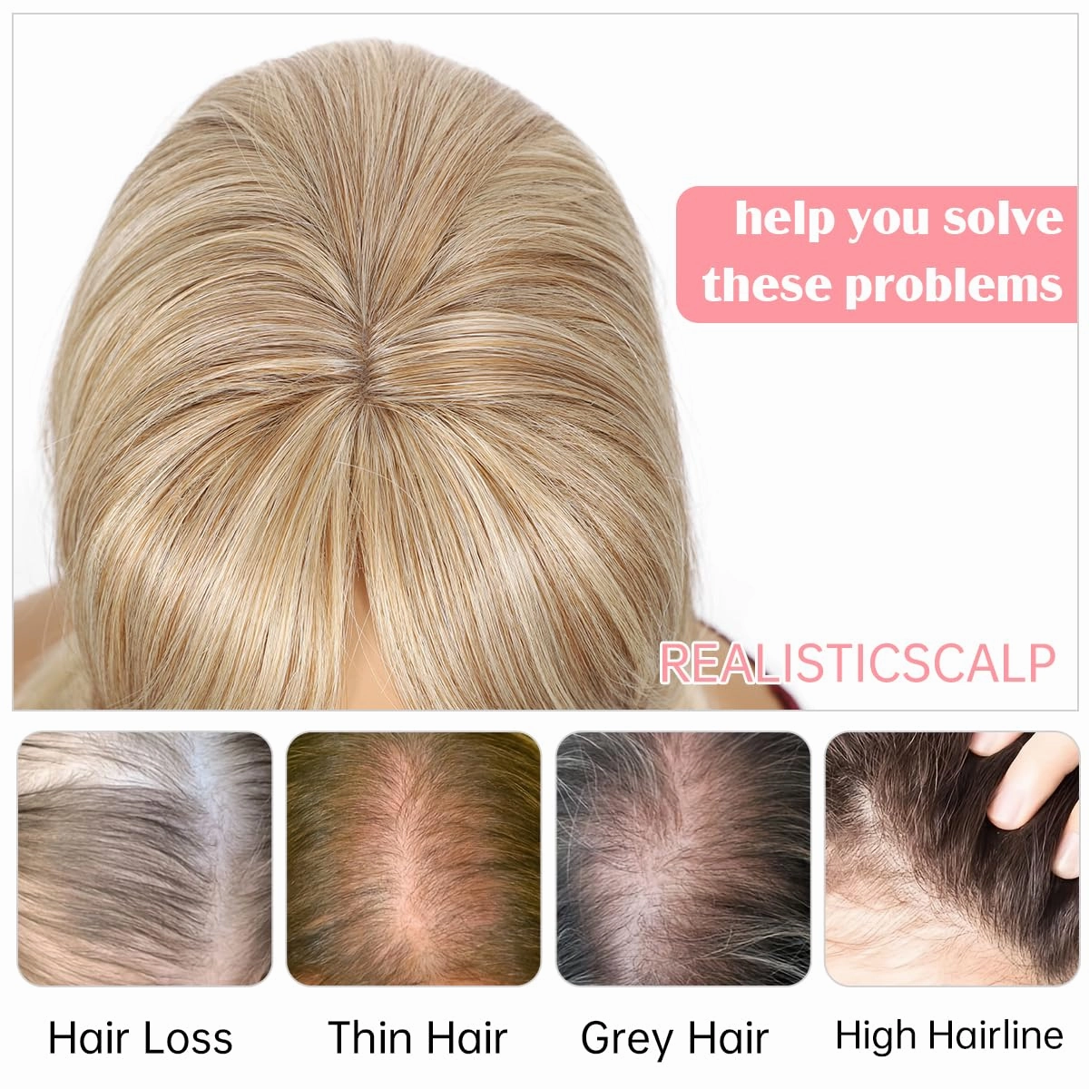 18 inch Hair Toppers for Women with Thinning Straight Synthetic Hair Topper 6.5"x6.5" large Base with Bangs Light and Natural Mixed Blonde