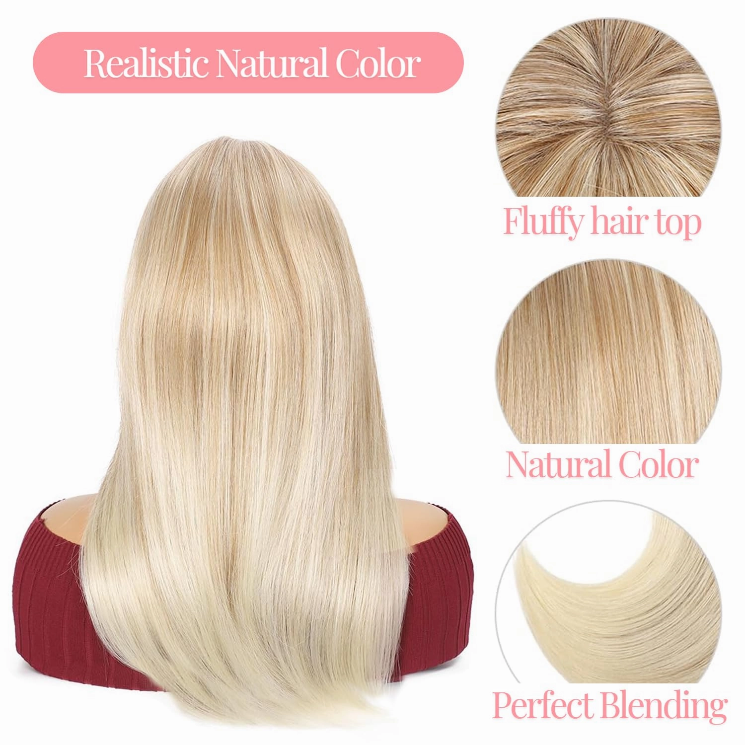 18 inch Hair Toppers for Women with Thinning Straight Synthetic Hair Topper 6.5"x6.5" large Base with Bangs Light and Natural Mixed Blonde