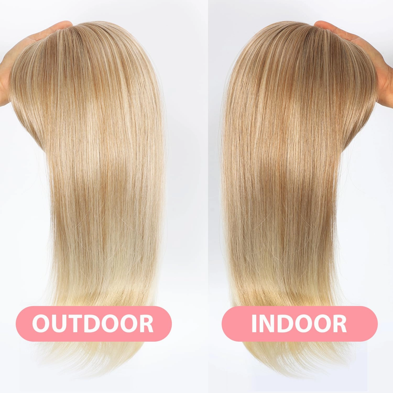 18 inch Hair Toppers for Women with Thinning Straight Synthetic Hair Topper 6.5"x6.5" large Base with Bangs Light and Natural Mixed Blonde