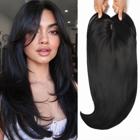 18 inch Hair Toppers for Women with Thinning Straight Topper 6.5"x6.5" large Base with Bangs Synthetic Wig Clip In Light and Natural Hair Piece Black