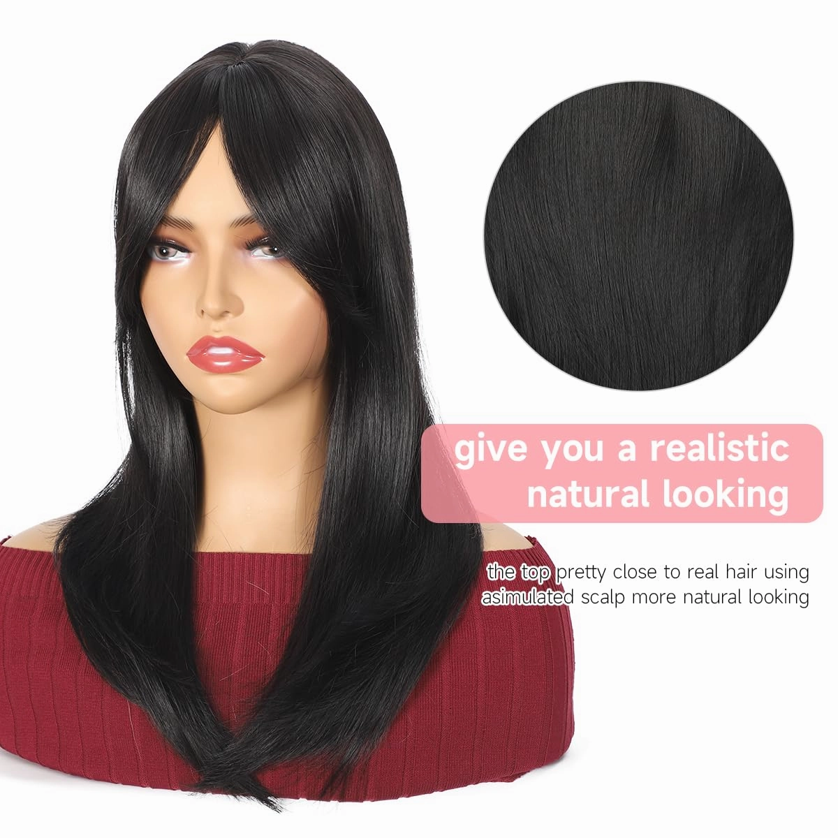 18 inch Hair Toppers for Women with Thinning Straight Topper 6.5"x6.5" large Base with Bangs Synthetic Wig Clip In Light and Natural Hair Piece Black