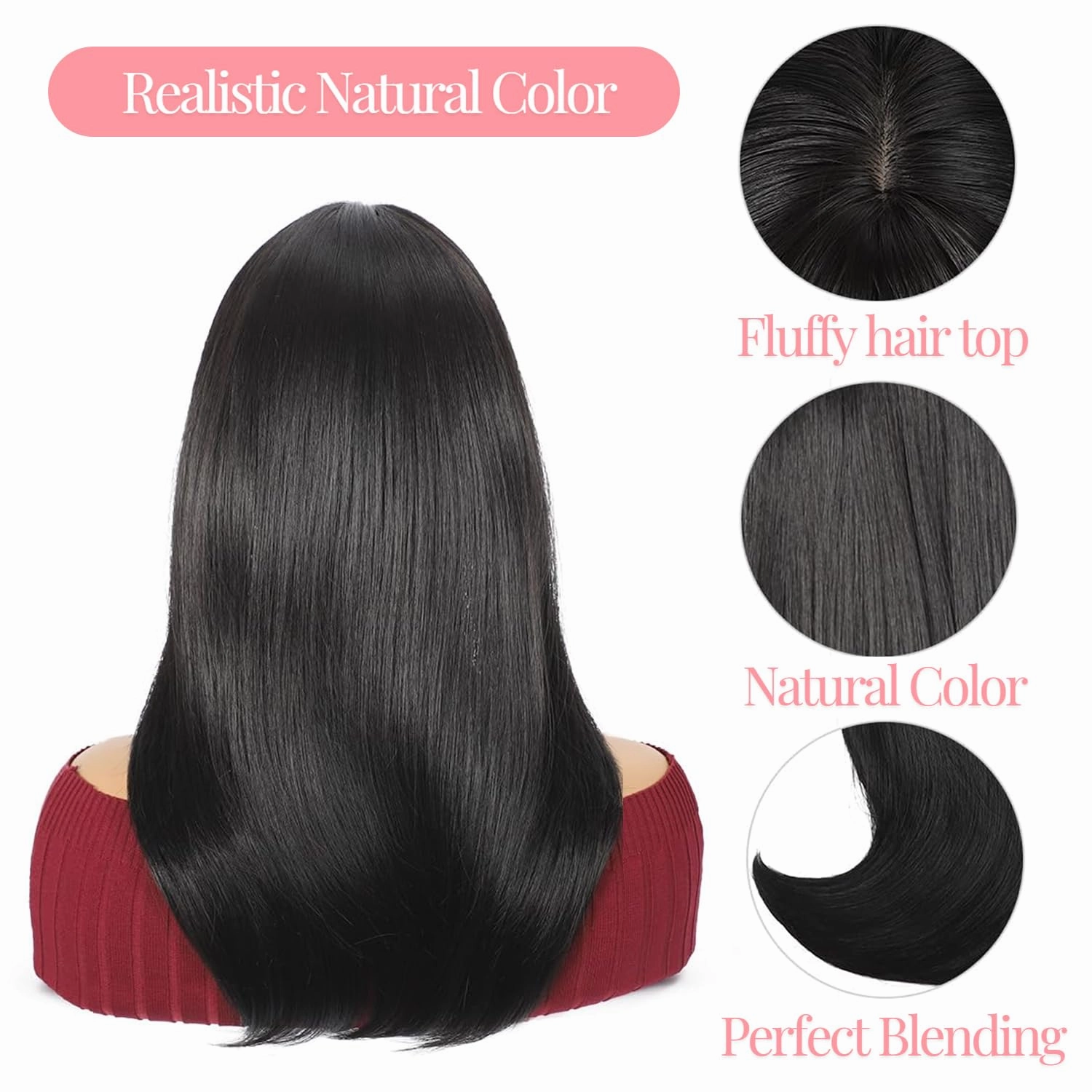 18 inch Hair Toppers for Women with Thinning Straight Topper 6.5"x6.5" large Base with Bangs Synthetic Wig Clip In Light and Natural Hair Piece Black