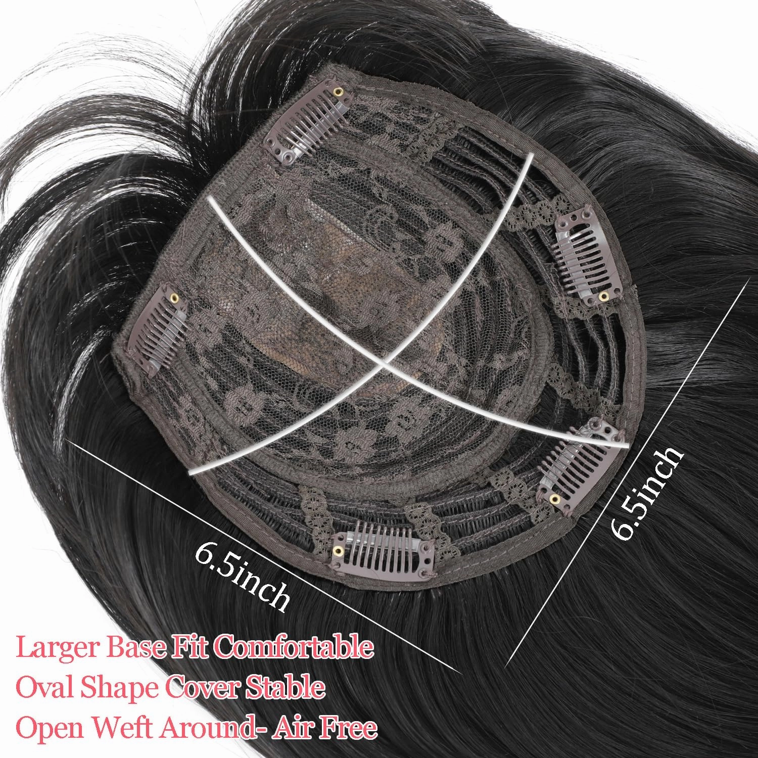 18inch Hair Topper with Bangs Synthetic 6.5"X6.5" Big Base Cover Daily Wear Clip in Hairpieces for Women with Thinning Hair Add Volume(Natural Black)