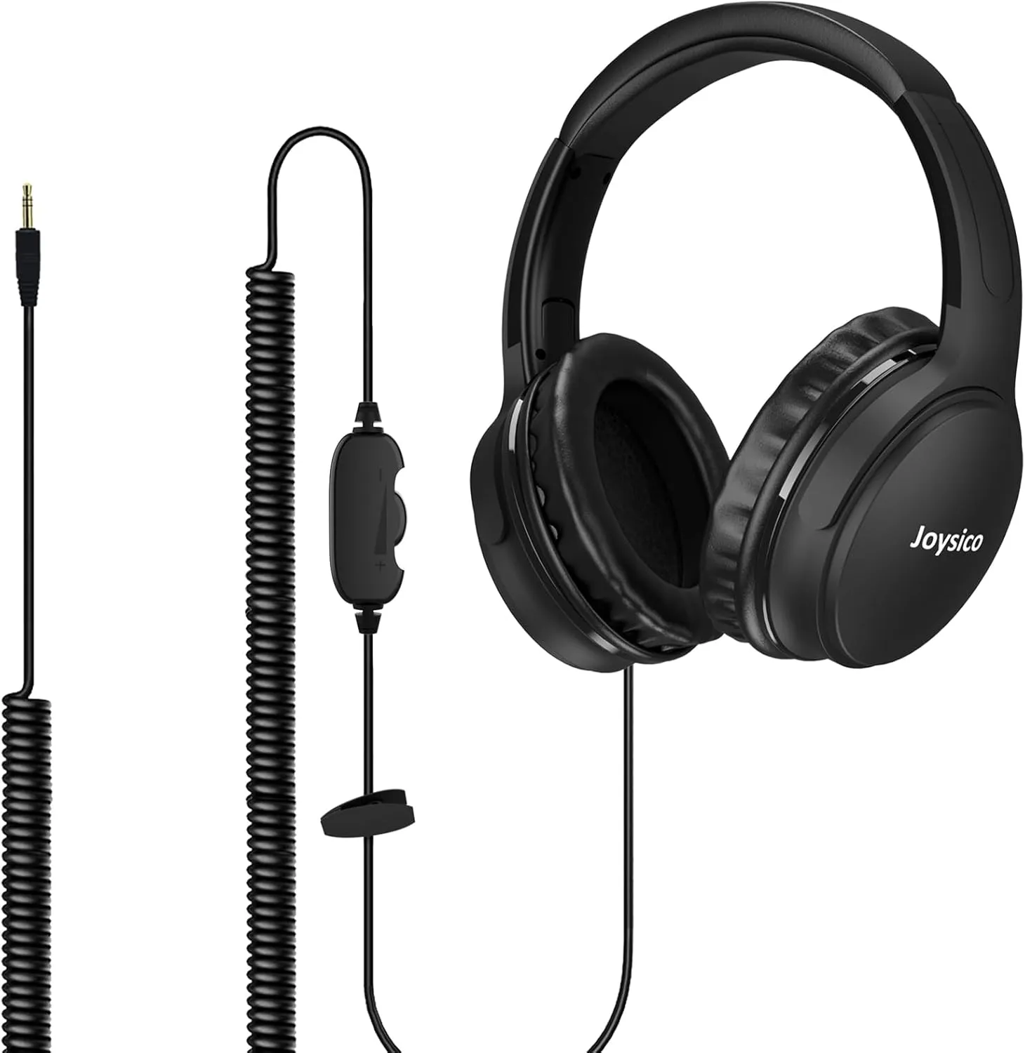 19.5Ft / 6M Extra Long Cord Headphones for TV PC with Volume Control, Spring Coiled Cable, 3.5mm AUX, Wired Over Ear Earphones for Seniors Hard of Hearing, Large Comfortable Computer Headset