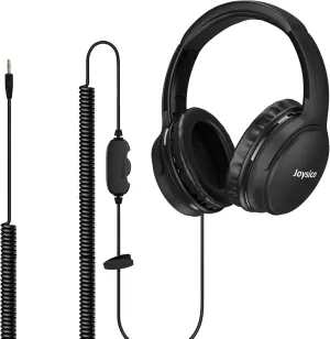 19.5Ft / 6M Extra Long Cord Headphones for TV PC with Volume Control, Spring Coiled Cable, 3.5mm AUX, Wired Over Ear Earphones for Seniors Hard of Hearing, Large Comfortable Computer Headset