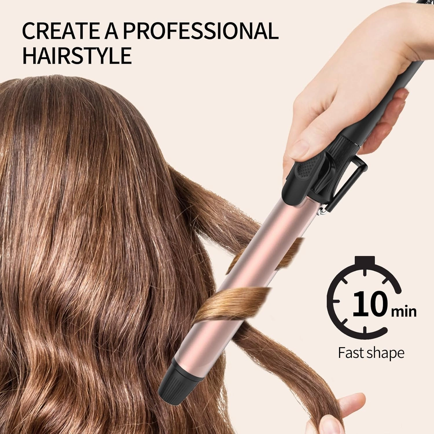 1.2 Inch Curling Iron with Clipped Tourmaline Ceramic Barrel Professional 1 1/5 Inch Hair Curler up to 450°F Dual Voltage for Traveling 60 Mins Auto Off Suit for Different