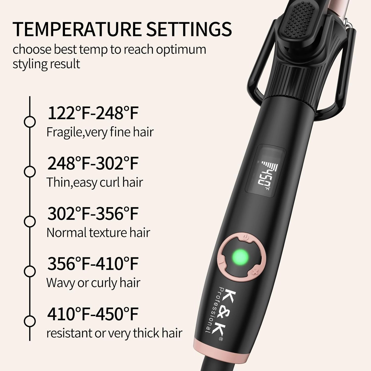 1.2 Inch Curling Iron with Clipped Tourmaline Ceramic Barrel Professional 1 1/5 Inch Hair Curler up to 450°F Dual Voltage for Traveling 60 Mins Auto Off Suit for Different