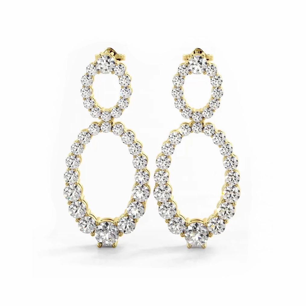 1.50 ctw. Round Diamond Drop Earrings Double Circles Dangle Style