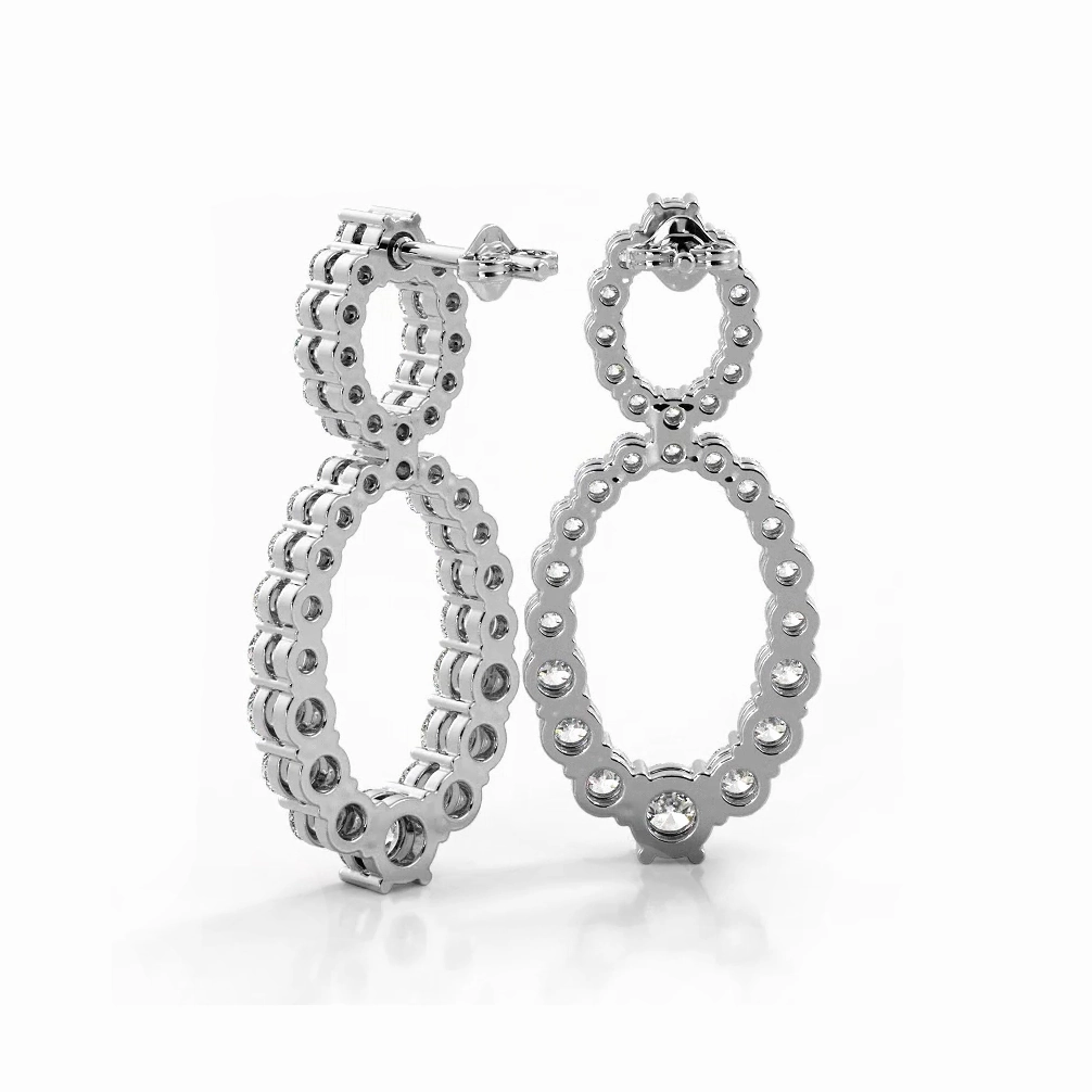 1.50 ctw. Round Diamond Drop Earrings Double Circles Dangle Style