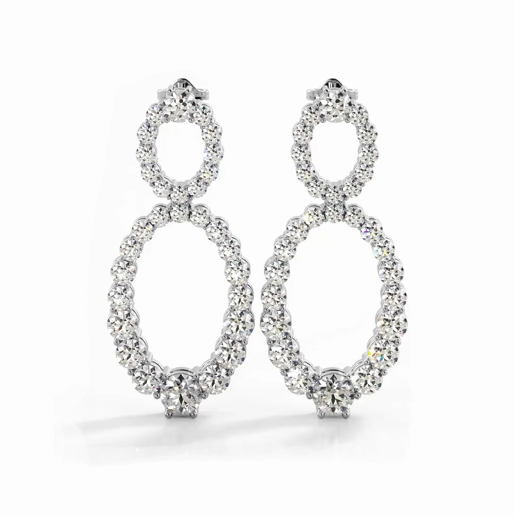 1.50 ctw. Round Diamond Drop Earrings Double Circles Dangle Style