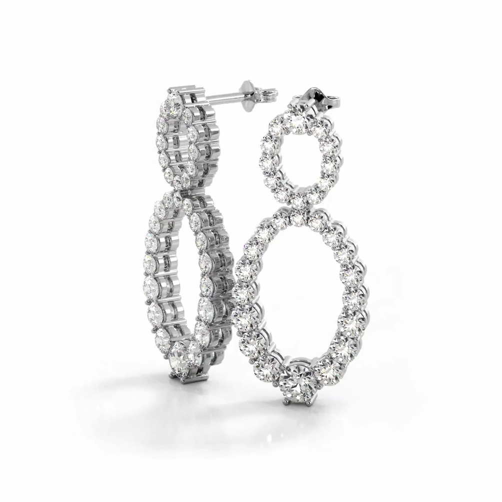 1.50 ctw. Round Diamond Drop Earrings Double Circles Dangle Style