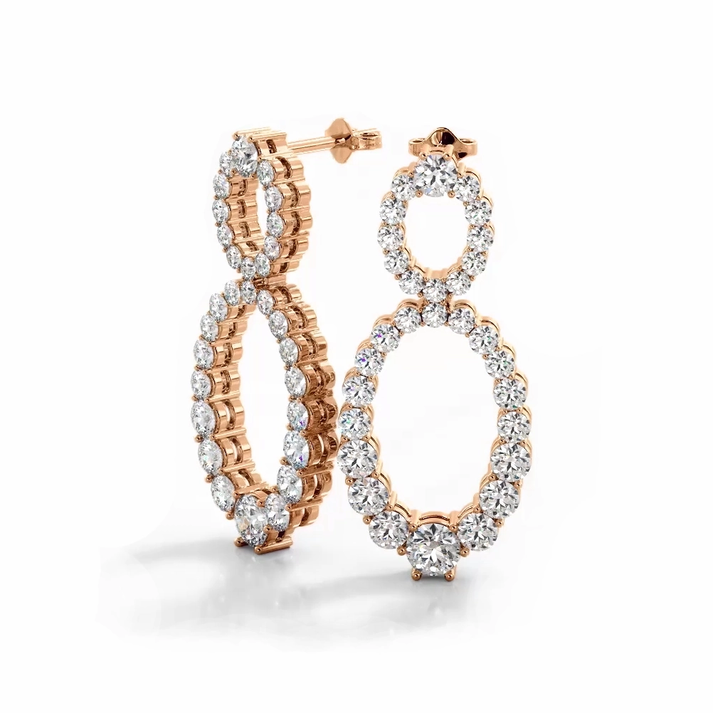 1.50 ctw. Round Diamond Drop Earrings Double Circles Dangle Style