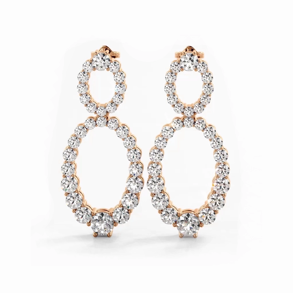 1.50 ctw. Round Diamond Drop Earrings Double Circles Dangle Style