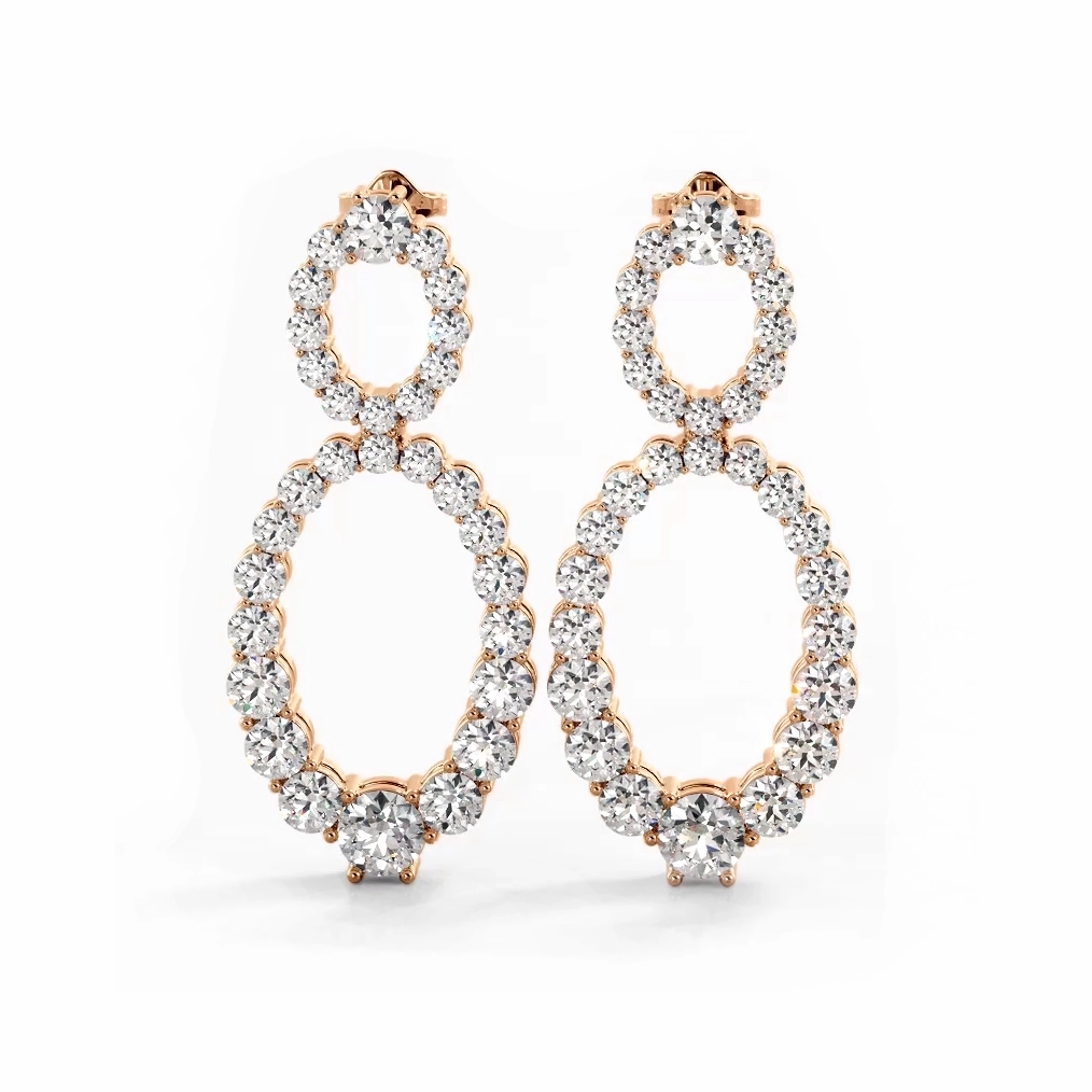 1.50 ctw. Round Diamond Drop Earrings Double Circles Dangle Style