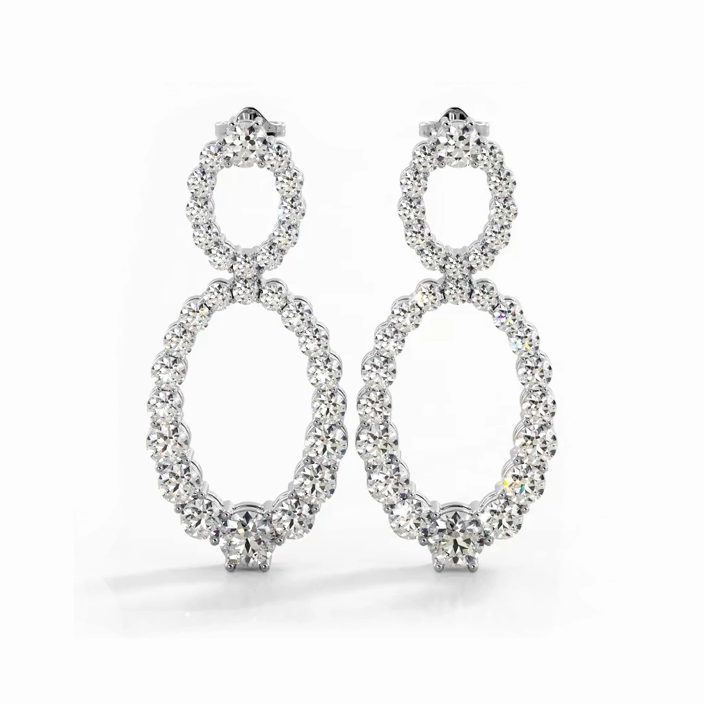 1.50 ctw. Round Diamond Drop Earrings Double Circles Dangle Style