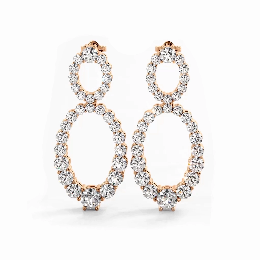 1.50 ctw. Round Diamond Drop Earrings Double Circles Dangle Style