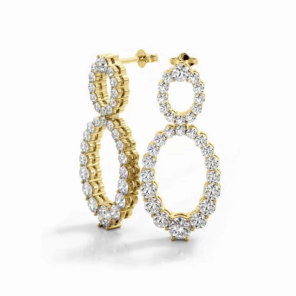 1.50 ctw. Round Diamond Drop Earrings Double Circles Dangle Style