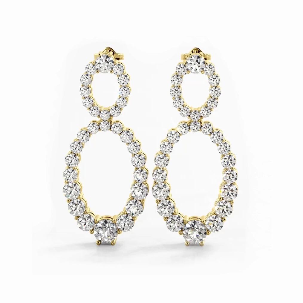 1.50 ctw. Round Diamond Drop Earrings Double Circles Dangle Style