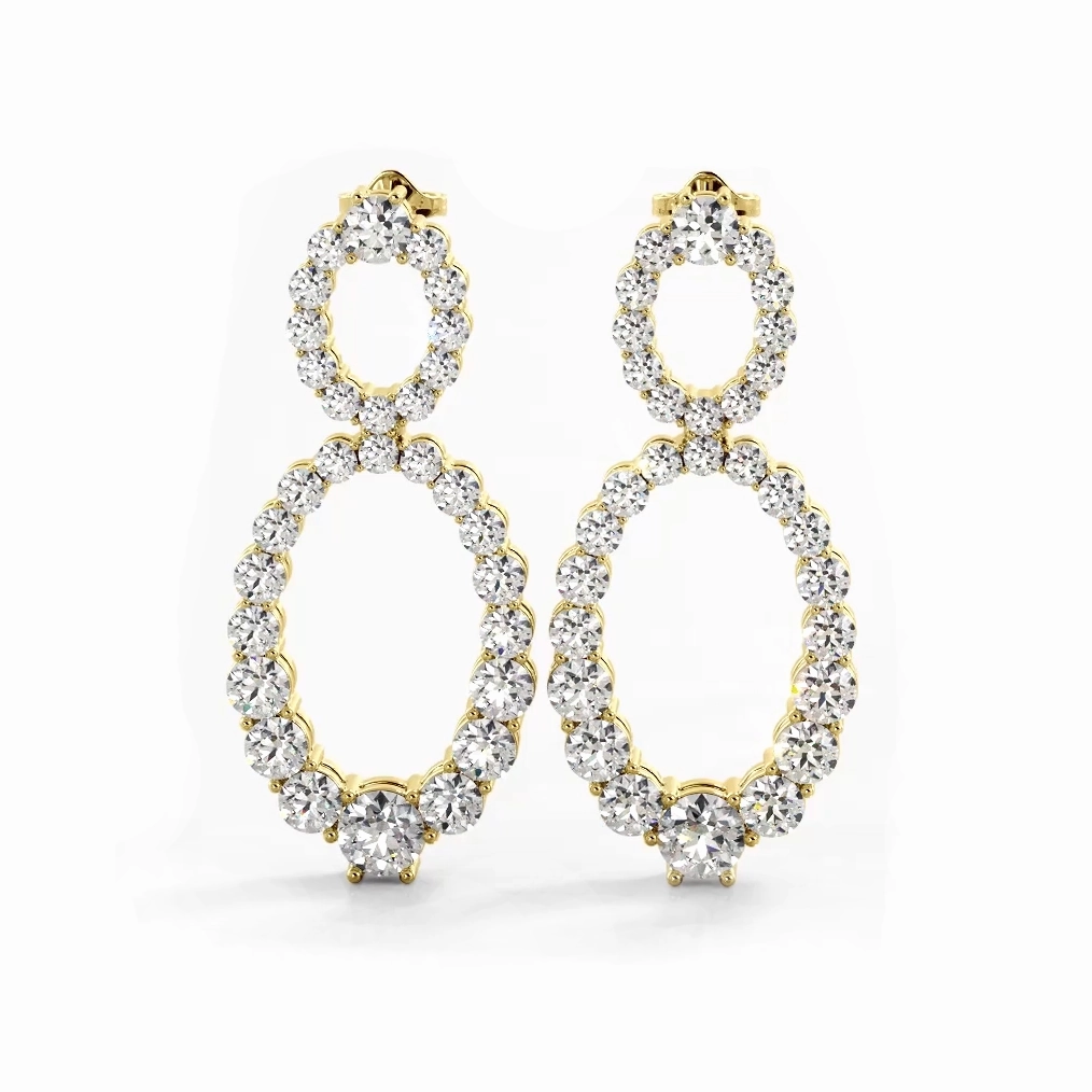 1.50 ctw. Round Diamond Drop Earrings Double Circles Dangle Style