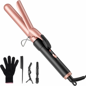 1-Inch Ceramic Curling Iron with Clipped for Short & Long Hair Get Effortless Beach Waves, Temperature Control, Dual Voltage, Mini Sizi Curling Tongs for Traveling