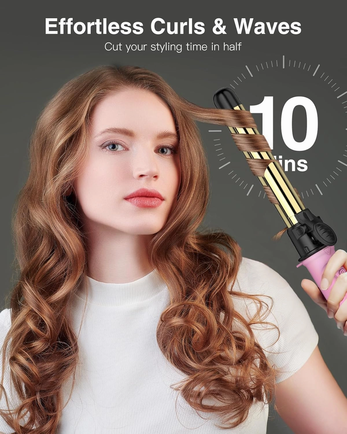 1-Inch Rotating Curling Iron, Automatic Hair Curler, Curling Wand for Long Medium Hair, Professional Hair Styling Tool with Long Barrel, 5-Temps (Up to 410°F), Dual Voltage