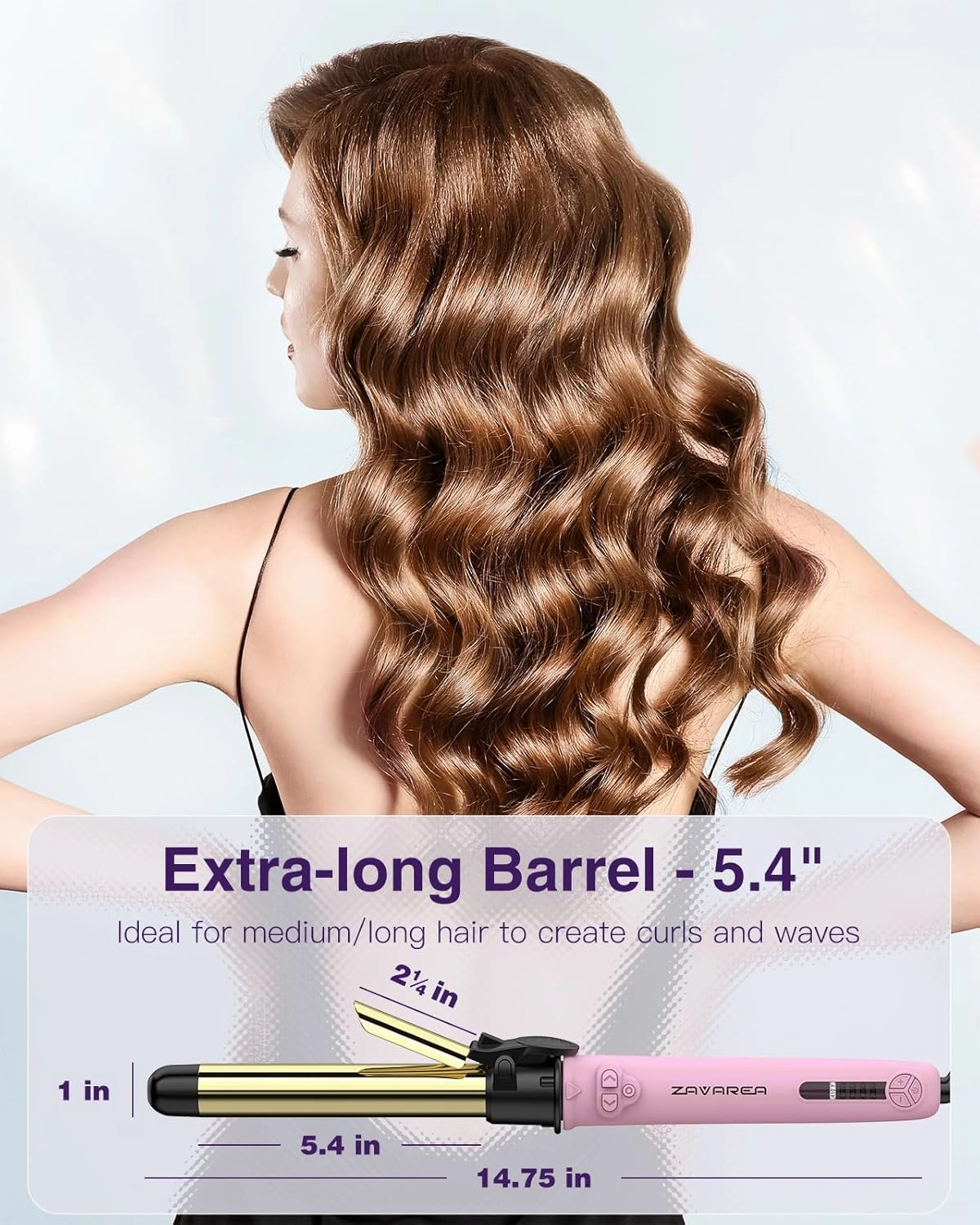 1-Inch Rotating Curling Iron, Automatic Hair Curler, Curling Wand for Long Medium Hair, Professional Hair Styling Tool with Long Barrel, 5-Temps (Up to 410°F), Dual Voltage