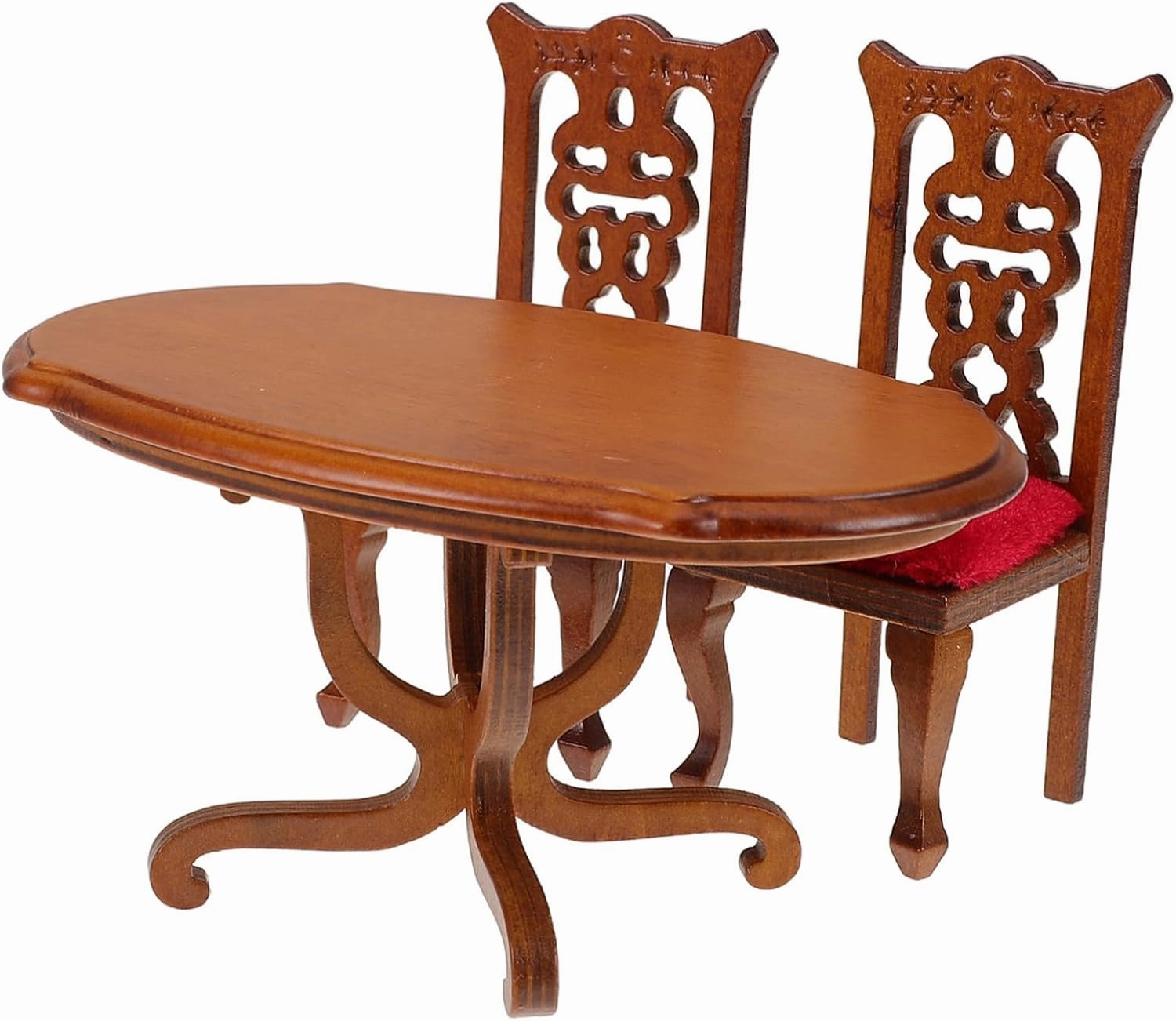 1 Set Miniature Dining Room Set: Dollhouse Wooden Kitchen Furniture Ornaments with Oval Table and High Back Chairs for Mini House Accessories