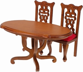 1 Set Miniature Dining Room Set: Dollhouse Wooden Kitchen Furniture Ornaments with Oval Table and High Back Chairs for Mini House Accessories