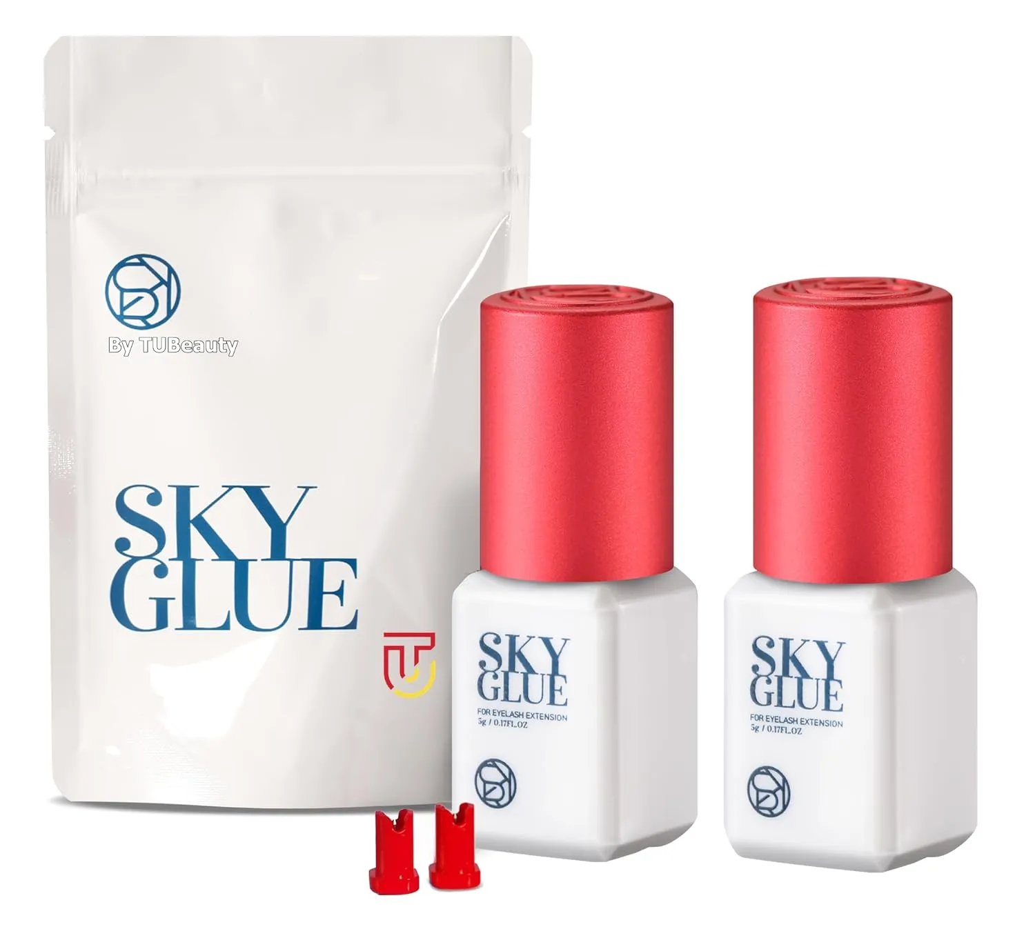 2 Bottles Sky Glue S  for Eyelash Extension 5ml - Powerful Strong Professional Black Bonding Adhesive for Lash Extensions / 1-2s Fast Drying / 6-8 Weeks Lasting time TUBeauty