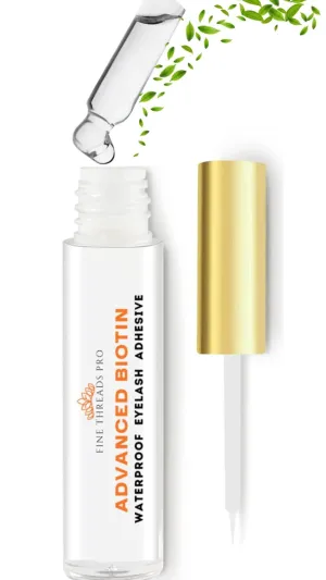2 in 1 Clear Lash Glue with Lash Growth BIOTIN; Sensitive Eyes; Strong Hold Easy Brush On for False Eyelash Extensions, Strip Lashes, Mink, Wispy, Latex Free, No Parabens; Waterproof